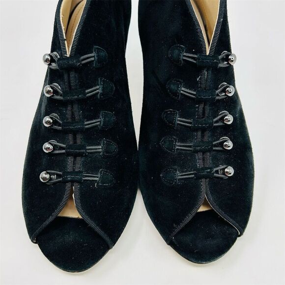 Adrienne Vittadini Women's Black Suede Peep Toe Booties Size 7.5 Back Zipper - Picture 5 of 12